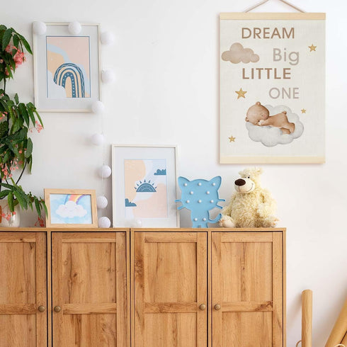Fisahat Teddy Bear Nursery Banner Decor, Cute Sleeping Baby Bear Inspirational Kids Wall Decor for Toddler Playroom