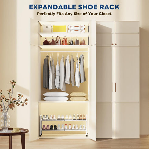 2-Tier 19"-43.3" Closet,Hall Mavivegue Expandable Shoe Rack, Adjustable Shoe Rack for Entryway,Front Door,Garage