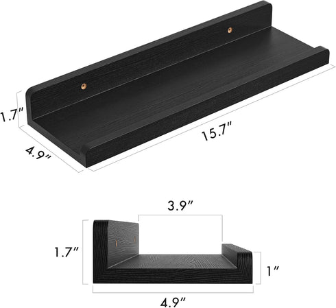 YUFLINX 16Black Set 6,Rustic Floating Shelves for Wall of Wood Shelf for Room Decor/Storage/Display,Small