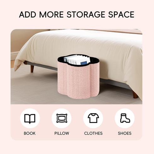 12.6"x12.6"x12.6" PINPLUS Floral Storage Ottoman Cube Boucle Footrest Stool with Lid, Multi-Functional Cube Seat