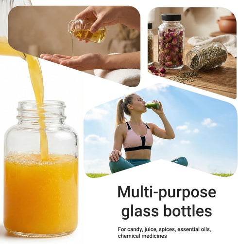 20 4 oz pcs Mini Glass Juice Bottles with Caps for Juicing & Smoothies, Reusable Empty Clear Bottles with Label, Funnel