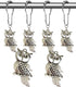 Country Shower Curtain Hooks Set of 12 - Rust Proof Brushed Nickel Rings with Owl Pendant Accessories