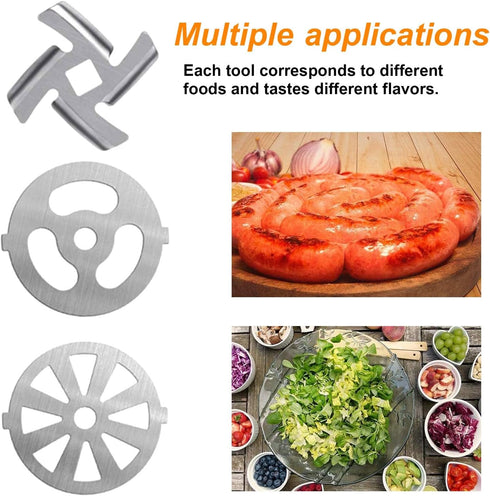 10 PCS Meat Grinder Blades, Stainless Steel Parts for Size 5 Stand Mixer and Meat Grinder Accessories