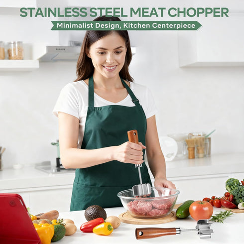 UDFLK 6-Curve Blades Stainless Steel Meat Chopper & Masher - Heavy Duty Ground Beef Chopper with Ergonomic Wood Handle