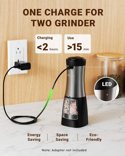 Set 2 1 Set Sangcon Electric Salt and Pepper Grinder Shakers IN - USB RECHARGEABLE Salt and Pepper Mill All in One