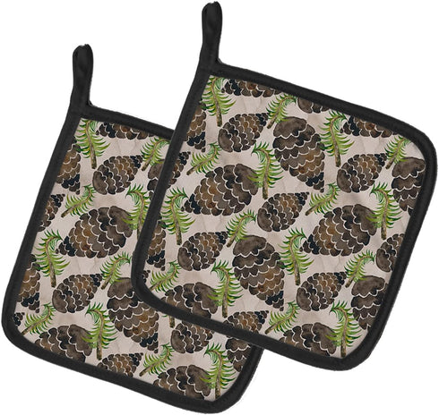 Caroline's Treasures Watercolor Pine Cones Pot Holders (Pair) - Heat Resistant Kitchen Hot Pads for Cooking, 7.5 x 7.5