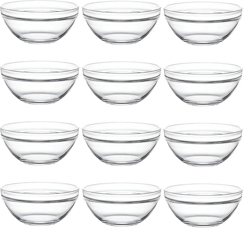 Stackable Glass Bowls for Cooking - Clear Cups for Baking, Food Prep, Serving, Storage - Set of 12 (S, Fl Oz, 3)