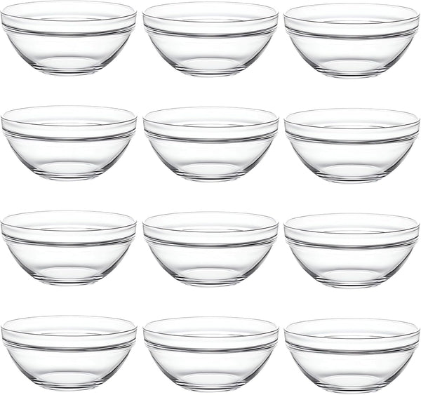 Stackable Glass Bowls for Cooking - Clear Cups for Baking, Food Prep, Serving, Storage - Set of 12 (S, Fl Oz, 3)