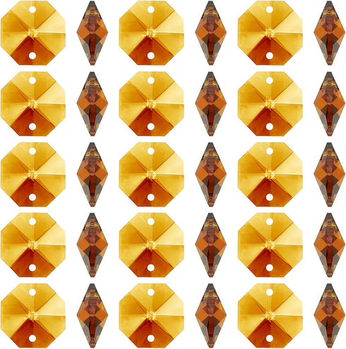 PATIKIL K9 Crystal Octagon Beads 2 Holes Pendants, 100 Pack 14mm Chandelier