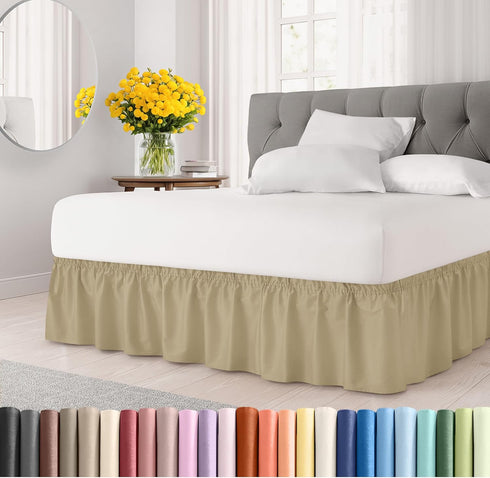 Wrap Around Dust Ruffle Bed Skirt - Beige - King Size with 15 Inch Drop, Adjustable Pleated Bedskirt, Wrinkle Free