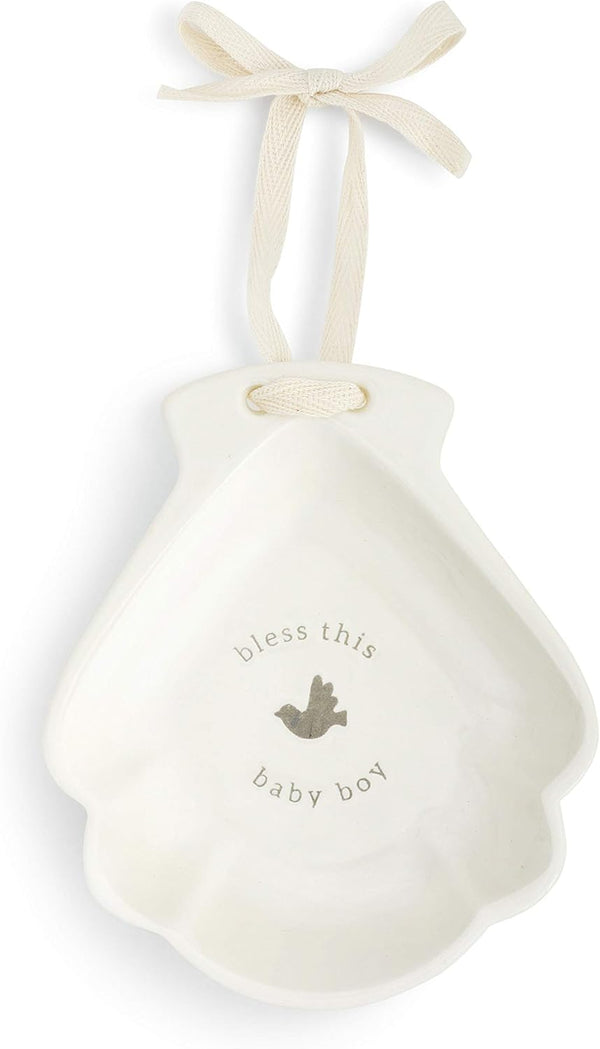 DEMDACO Bless This Baby Boy Glossy White Ceramic Stoneware Decorative Baptism Bowl, 5 x 4