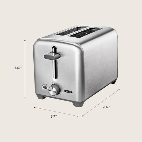 BELLA 2 Slice Stainless Steel Toaster with Extra Wide Slots, Removable Crumb Tray, 6 Browning Options & Auto Shut Off