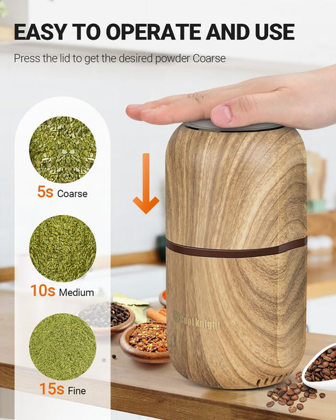 COOL KNIGHT Electric Herb Grinder, Large Capacity, High Rotating Speed, Spice Grinder for Herbs, Wood Grain 2