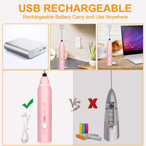 Milk Frother Handheld, Gbivbe Rechargeable Whisk Drink Mixer for Coffee with Art Stencils, Mini Foamer for Cappuccino
