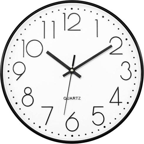 Foxtop 12 Inch Black Wall Clock, Silent Non Ticking Quartz Battery Operated Round Clock for Home Office Decor