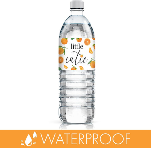 Orange Little Cutie Baby Shower Water Bottle Labels, Waterproof Stickers for 24 Count Water Bottles