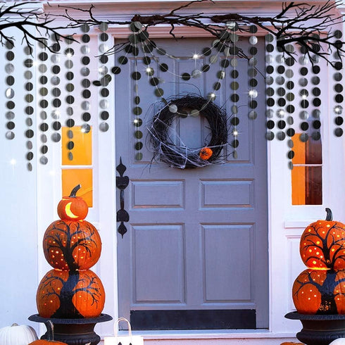 Cheerland Glitter Charcoal Grey Black Circle Garland Kit, Halloween Party Decoration Hanging Polka Dots Streamer Banner