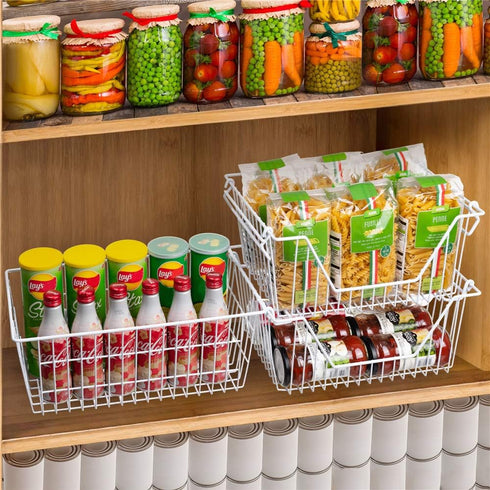 SANNO Large Freezer Baskets Metal Storage Organizer Bin Basket, Wire Storage Basket for Kitchen Pantry Bathroom, Set of