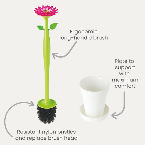 Vigar Flower Power Toilet Brush Set - Toilet Brush with Daisy Handle and Flowerpot Base, Durable Bristles