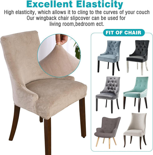 2 Pack TOPCHANCES Velvet Wingback Side Chair Cover,Stretch Banquet Chair Cover Arm Chair Protector Accent Chair Covers