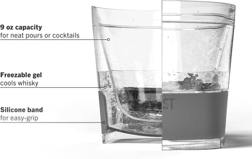 Host Freeze Cooling Cup - Old Fashioned Glass with Silicone Band for Bourbon, Scotch, Whiskey, Set of 1, Smoke