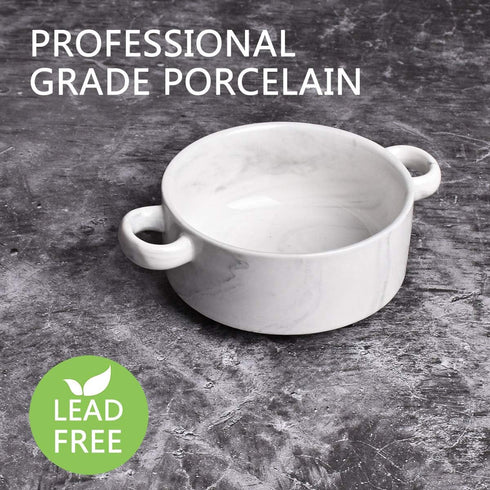 Bosmarlin Ceramic Marbling Souffle Dishes - 10 Oz Double Handle Ramekin for Baking, Set of 6 (Marbling Grey)