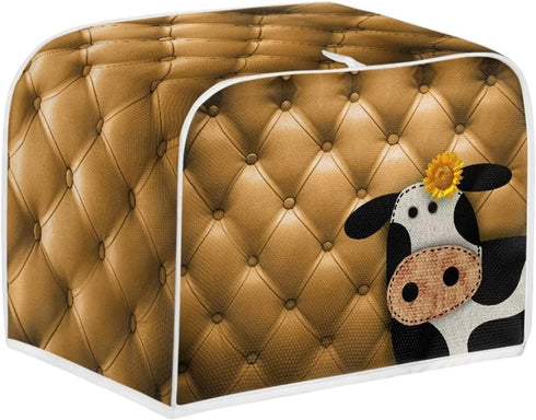 Cow Sunflower Print 4 Slice Toaster Covers Dust Protection Bread Maker Covers Toaster Oven Cloth Cover Kitchen Accessories Washable Appliance Cover
