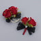 Abbie Home Prom Rose Corsage Boutonniere Set, Real Touch Flowers with Lace Bow D cor for Party Ball Wedding (Red)