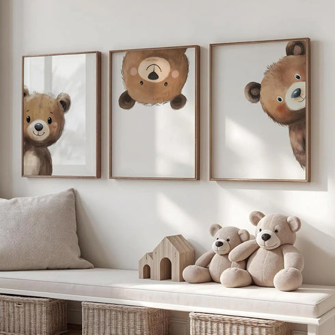 Lwoztra 12x16 Inch Set 3 Bear Nursery Wall Art Decor Kids Canvas Poster Baby Boy Nursery Wall Decor Woodland Animal