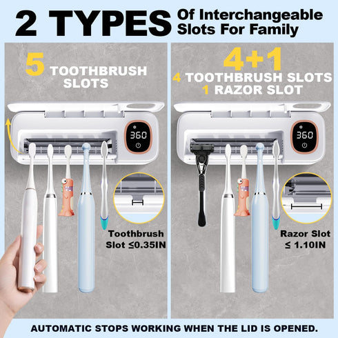 DRMXBU 5 Toothbrush Sanitizer and Holder, Toothbrush Holders for Bathrooms with Light Clean Air Dry, Rechargeable
