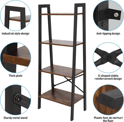 4-Tier ZENY Bookshelf, Ladder Bookcase, Multifunctional Ladder-Shaped Plant Flower Stand Rack Bookrack Storage Shelves