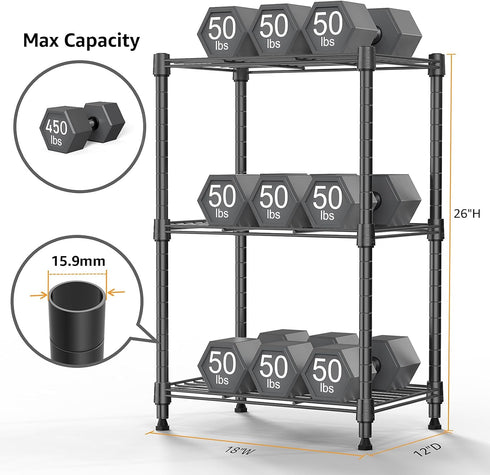 MZG Steel Storage Shelving Unit, 3-Tier Utility Steel Organizer Wire Rack for Home, Kitchen, Office (11.8" D x 17.7" W