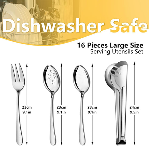 Pleafind 16 PCS Serving Utensils, Stainless Steel Serving Utensils Set with Serving Spoons, Slotted Serving Spoons, Serving Forks and Serving Tongs, Serving Utensils for Parties Buffet Banquet by Pleafind