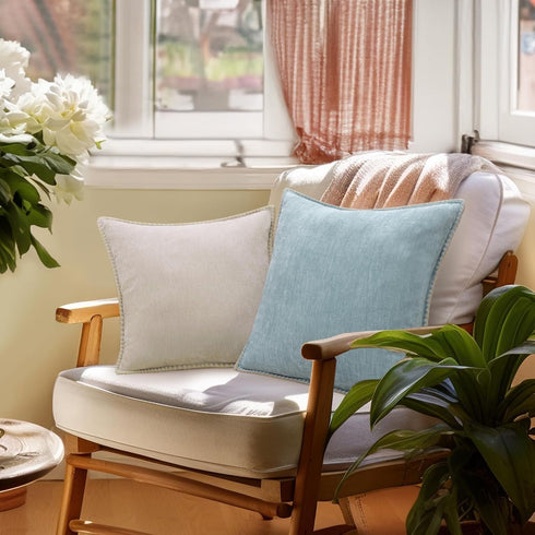 decorUhome Chenille Soft Throw Pillow Covers - 16x16 Set of 2, Farmhouse Velvet Decorative Covers, Aqua Haze