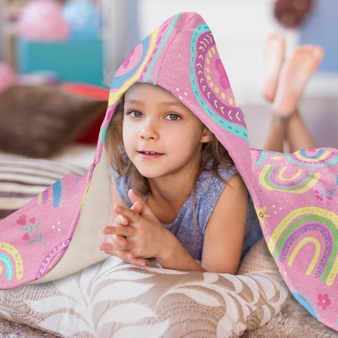 JOPJOLIW 30"X50" Rainbow Girls Hooded Bath Towel, Hooded Towel for Toddlers, Girls Beach Towel with Hood, Wearable