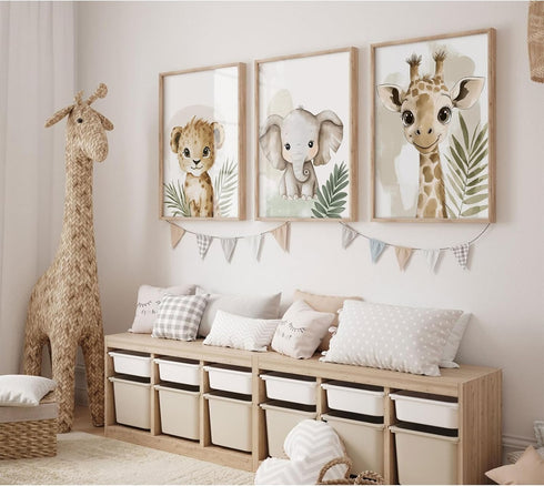 Lhoiplme 8x10x3 Inch Nursery Animal Wall Art Decor Baby Boy Kids Room Pictures Safari Jungle Nursery Canvas Wall Decor