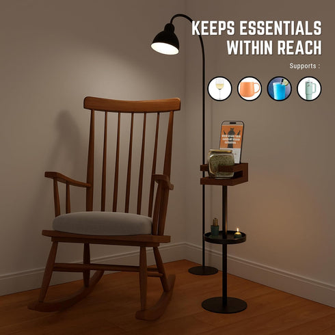 Drink Table for Small Spaces - Slim Pedestal Side Table with Real Wood Top & Stable Base for Coffee & Cocktails - Ideal