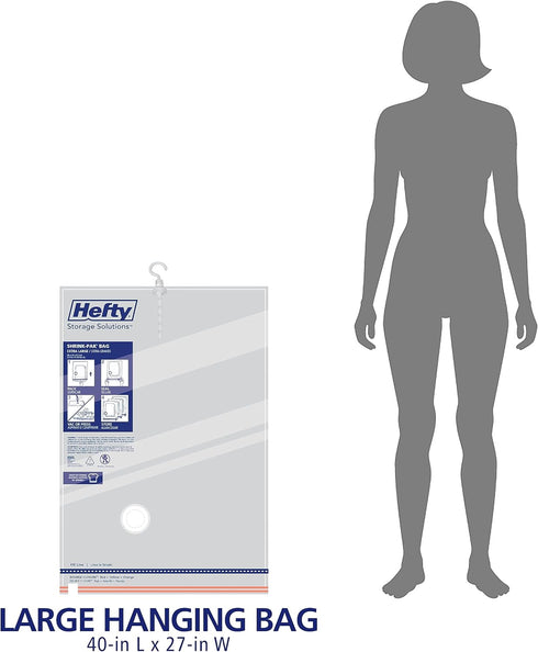 Hefty Shrink-Pak Vacuum Storage Bags, Space Saver for Under Bed Storage, 3 Large Hanging Vacuum Bags