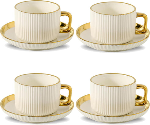 LETAOTAO Cappuccino Cups with Saucers, 8oz Ceramic Coffee Cups with Saucers Set,