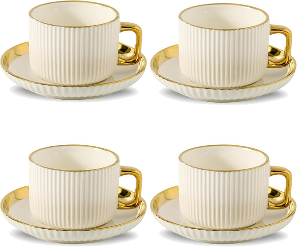 LETAOTAO Cappuccino Cups with Saucers, 8oz Ceramic Coffee Cups with Saucers Set,