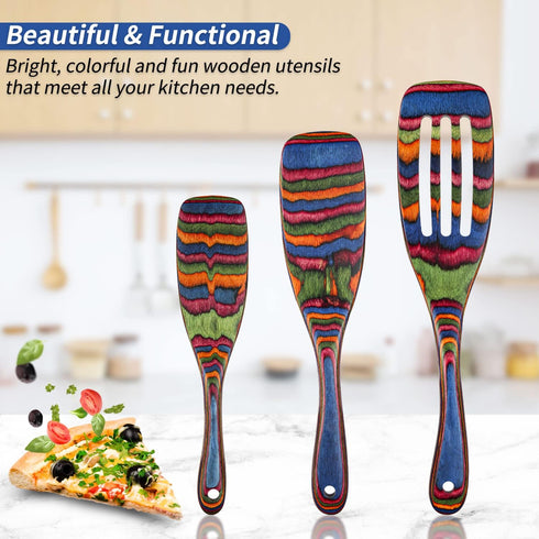 Spurtle Set, Wooden Utensils for Cooking, WOSPONFAN Kitchen Utensils Set, Pakkawood Kitchen Tools