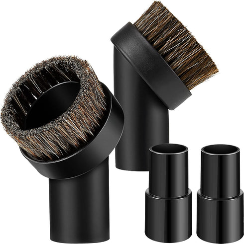 Honoson 2 Pack Round Dust Brush Vacuum Attachment: 1-1/4 Inch Black Bristle Cleaner with 1.25 to 1.37 Inch Hose Adapter