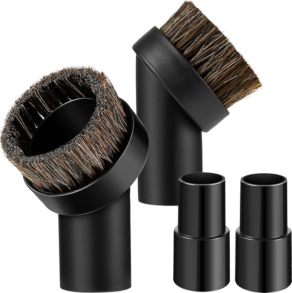 Honoson 2 Pack Round Dust Brush Vacuum Attachment: 1-1/4 Inch Black Bristle Cleaner with 1.25 to 1.37 Inch Hose Adapter