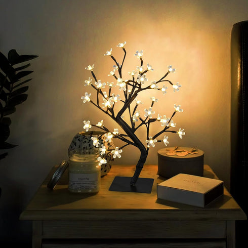 PEIDUO 17.5 Inch Lighted Cherry Blossom Tree, 48 Warm White Lights for Christmas Indoor Home Decor, Tabletop Night Light