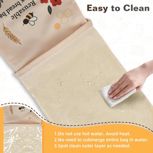 2 Pack XL Reusable Beeswax Bread Bags for Sourdough Baking, Organic Waxed Lined, Cotton Bread Bags for Homemade Bread