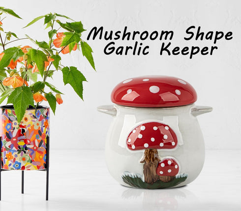 dgudgu Counter Mushroom Garlic Keeper For Ceramic Garlic Container Red Storage Holder Garlic Saver