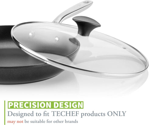 TECHEF 8 Inch Tempered Glass Lid for Frying Pans and Pots, Stainless Steel Rim, Oven & Dishwasher Safe