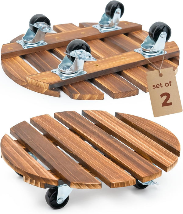 Bamworld14 Inch Wood Plant Caddy with Wheels Heavy-Duty Plant Dolly with 240
