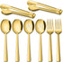 LIANYU Gold Serving Utensils Set of 8, Stainless Steel Serving Spoons, Slotted Spoons, Serving Forks, Metal Tongs for