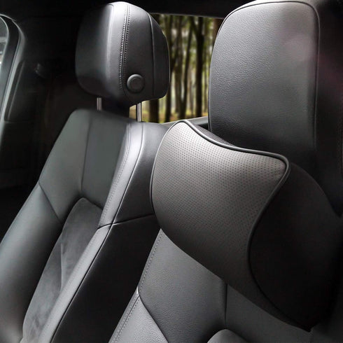 Memory Foam Car Neck Pillow - Soft Leather Headrest for Driving Home Office, Black (1PC)